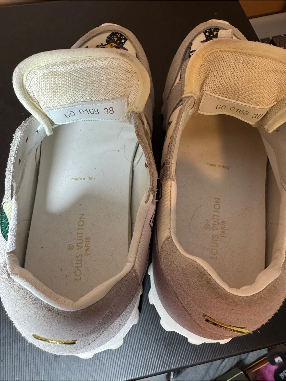 Louis Vuitton Gray & White Suede Graphic Sneakers